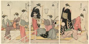 Refrescar-se à noite em Shijogawara de Torii Kiyonaga