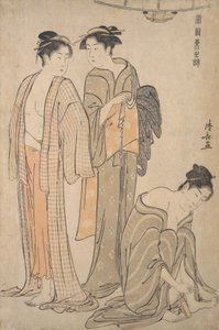 Cortar as unhas dos pés, o banheiro após o banho. de Torii Kiyonaga