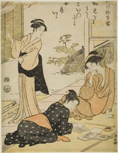 Descobrir o endereço da amante do marido, da série "Coleção de poemas humorísticos (Haifu yanagidaru)" de Torii Kiyonaga