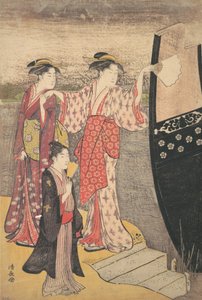 Desembarque de um barco de recreio no rio Sumida. de Torii Kiyonaga