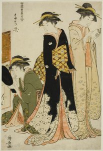 Animadores do Tachibana, da série "A Collection of Contemporary Beauties of the Pleasure Quarters (Tosei yuri bijin awase)" de Torii Kiyonaga