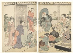 Festa na casa de chá Komeikan de Torii Kiyonaga
