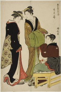 Flores do Distrito de Doteshita (Dotebana), da série "A Collection of Contemporary Beauties of the Pleasure Quarters (Tosei yuri bijin awase)" de Torii Kiyonaga