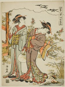 Gansos Descendo no Meio do Outono (Seishu no rakugan), da série "Oito Cenas das Quatro Estações (Shiki hakkei)" de Torii Kiyonaga