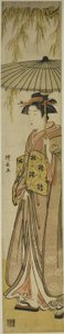 Gueixa carregando um guarda-sol sob um salgueiro de Torii Kiyonaga