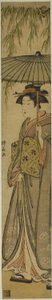 Gueixa carregando um guarda-sol sob um salgueiro de Torii Kiyonaga