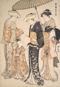 Garota Samurai de alto escalão com quatro atendentes, da série A Brocade of Eastern M..., ca. 1784. de Torii Kiyonaga