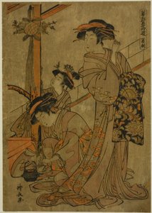 Manhã de Iris, da série "Five Festivals in the Pleasure Quarters (Hanakuruwa gosechi no asobi)" de Torii Kiyonaga