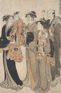 Mãe carregando seu bebê para o Miya Mairi, ca. 1784. de Torii Kiyonaga