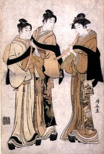 Tocar o Shakuhachi, c.1782 (impressão em bloco de madeira com estampagem cega) de Torii Kiyonaga