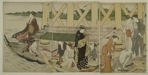 Barcos de recreio abaixo da Ponte Azuma, c.1784 de Torii Kiyonaga