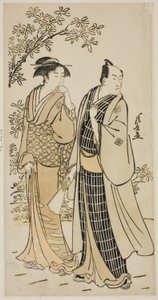 O ator Ichikawa Monnosuke II e sua esposa, de uma série de gravuras sem título mostrando atores na vida privada de Torii Kiyonaga