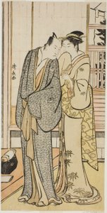 O ator Ichikawa Yaozo III com uma gueixa, de uma série de gravuras sem título mostrando atores na vida privada de Torii Kiyonaga