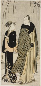 O ator Matsumoto Koshiro IV e uma gueixa, de uma série de gravuras sem título mostrando atores na vida privada de Torii Kiyonaga