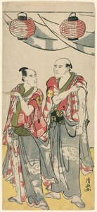 Os atores Arashi Ryuzo II e Ichikawa Komazo III, de um pentáptico de onze atores celebrando o festival do santuário dos irmãos Soga de Torii Kiyonaga
