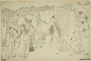 O Primeiro Dia de Negócios (Akinai hajime), do livro ilustrado "Colors of the Triple Dawn (Saishiki mitsu no asa)" de Torii Kiyonaga