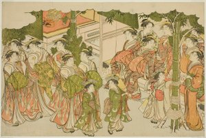 As primeiras roupas do ano novo (Kiso hajime), do livro ilustrado "Colors of the Triple Dawn (Saishiki mitsu no asa)" de Torii Kiyonaga
