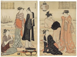 O Sexto Mês, Desfrutando da Noite Fresca em uma Casa de Chá, da série Os Doze Meses no Bairro Sul (Minami jūni kō) de Torii Kiyonaga