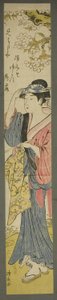 Mulher vendo flores de cerejeira de Torii Kiyonaga