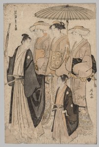 Mulher do Yoshiwara e atendentes (da série Brocades of the East in Fashion) de Torii Kiyonaga