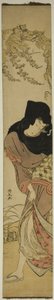 Mulher sob glicínias sopradas pelo vento de Torii Kiyonaga