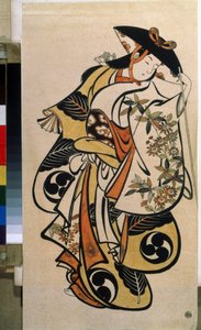 Actor masculino interpretando a mulher. Impresso por Torii Kiyonobu, o Ancião (1664-1729) de Torii Kiyonobu I