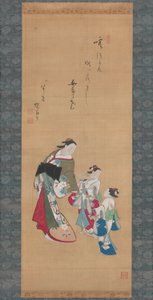 Cortesã e dois atendentes de Torii Kiyonobu I