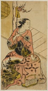 O ator Sanjo Kantaro segurando um cachimbo de Torii Kiyonobu I