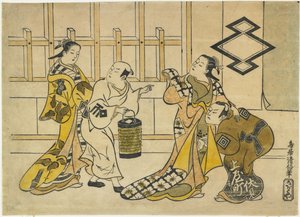 Ichikawa Danju_ro_ II, Fujimura Handayu II, Katsuyama Matagoro_ e Sanogawa Mangiku, 1719 de Torii Kiyonobu I Torii Kiyonobu I