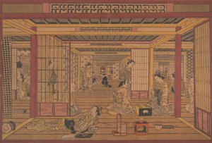 Uma vista interior no Yoshiwara, ca. início da década de 1740.