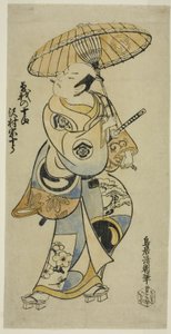 O Ator Sawamura Sojuro I como Soga no Juro na peça "Tsuru Kame Osana Soga", apresentada no Teatro Ichimura no primeiro mês de 1721 (?) de Torii Kiyotomo