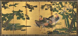 Pavão e Phoenixes, final de 1500. de Tosa Mitsuyoshi