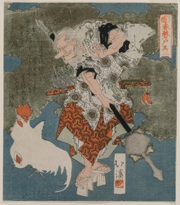Ao lado de um galo branco e galinha (da série The Spring Cave) de Totoya Hokkei