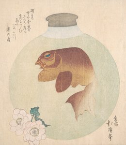 Peixe dourado em garrafa de vidro, século XIX. de Totoya Hokkei