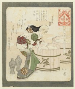 É bom fazer saquê
Saketsukuriyochi (título sobre o objecto)
Uma série para a associação de poetas Hanazono (título da série)
Hanazono bantsuzuki (título da série sobre o objecto) de Totoya Hokkei