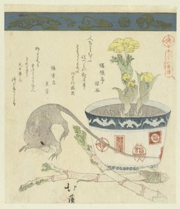 Rato e venha com adonis Uma série de trinta e seis pássaros (título da série) Sanjûrokutoritsukushi (título da série no objeto) de Totoya Hokkei