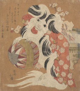 Calendário Surimono para o ano do cão, 1814. de Totoya Hokkei