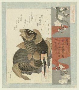 ameixa voadora Tobiume (título no objeto) Uma série para a Sociedade de Poesia Hanazono (título da série) Hanazono bantsuzuki (título da série no objeto) de Totoya Hokkei