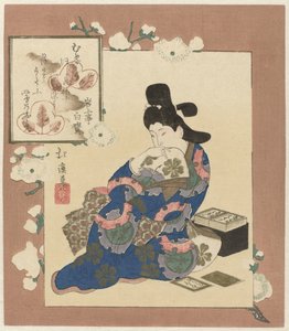 mulher com cartas de Totoya Hokkei