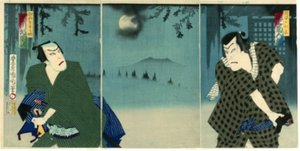 Onoe Kikugorō V como Daiba no Jinzō e Ichikawa Sadanji I como Itamiya Jubei