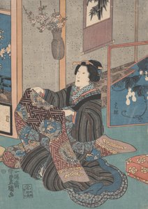 Senhora segurando uma Obi de Utagawa Toyokuni