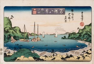 Retornando navios, Kanazawa ", da série" Oito vistas de lugares famosos " de Toyokuni II