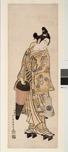 O Ator Sanogawa Ichimatsu Holding uma Lanterna e um Guarda-chuva de Toyonobu Ishikawa