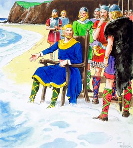 Rei Canuto falhando em conter as ondas, início do século 11 c1900