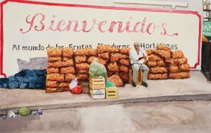 Bem-vindo ao mundo das frutas, legumes e verduras, 2016 (óleo sobre tela) de Trevor Burgess