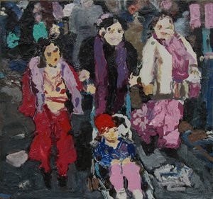 Compras em família, 2004 (óleo sobre cartão) de Trevor Burgess