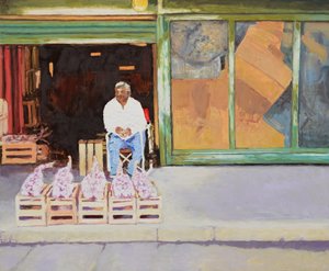 Selling garlic (San Juan, Argentina), 2016 (óleo sobre tábua) de Trevor Burgess