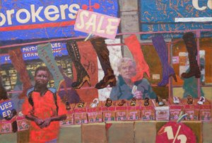 Barraca de sapatos (Deptford, Londres), 2013 (óleo sobre cartão) de Trevor Burgess