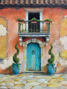 Plantadores de Anduze, Aix-en -Provence, França, 2024 (óleo sobre cartão) de Trevor Neal
