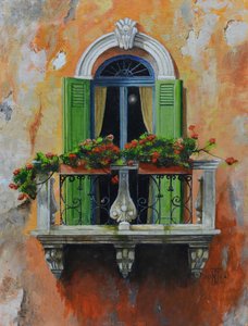 Varanda francesa, Aix- en-Provence, França, 2024 (óleo sobre cartão) de Trevor Neal